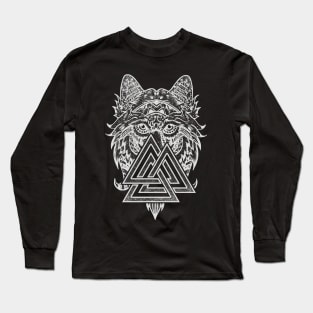 Valknut Symbol and wolf Long Sleeve T-Shirt